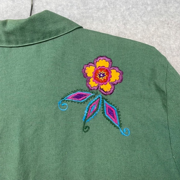 Hearts Of Palm Size 16 Embroidered Jacket Green Floral Button Close Floral Lined - Picture 8 of 9
